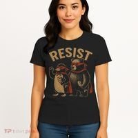Funny Penguin Bear Resist Penguins Protest Against Tariffs Women's T-Shirt thumb 4