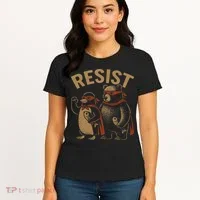 Funny Penguin Bear Resist Penguins Protest Against Tariffs Women's T-Shirt thumb 4