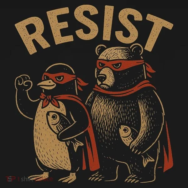 Funny Penguin Bear Resist Penguins Protest Against Tariffs Women's T-Shirt