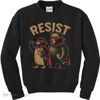 Funny Penguin Bear Resist Penguins Protest Against Tariffs Kids Sweatshirt thumb 0