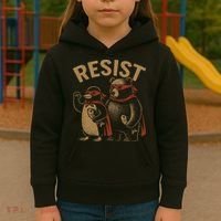 Funny Penguin Bear Resist Penguins Protest Against Tariffs Kids Hoodie thumb 3