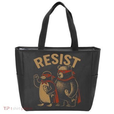 Funny Penguin Bear Resist Penguins Protest Against Tariffs Tote Bag