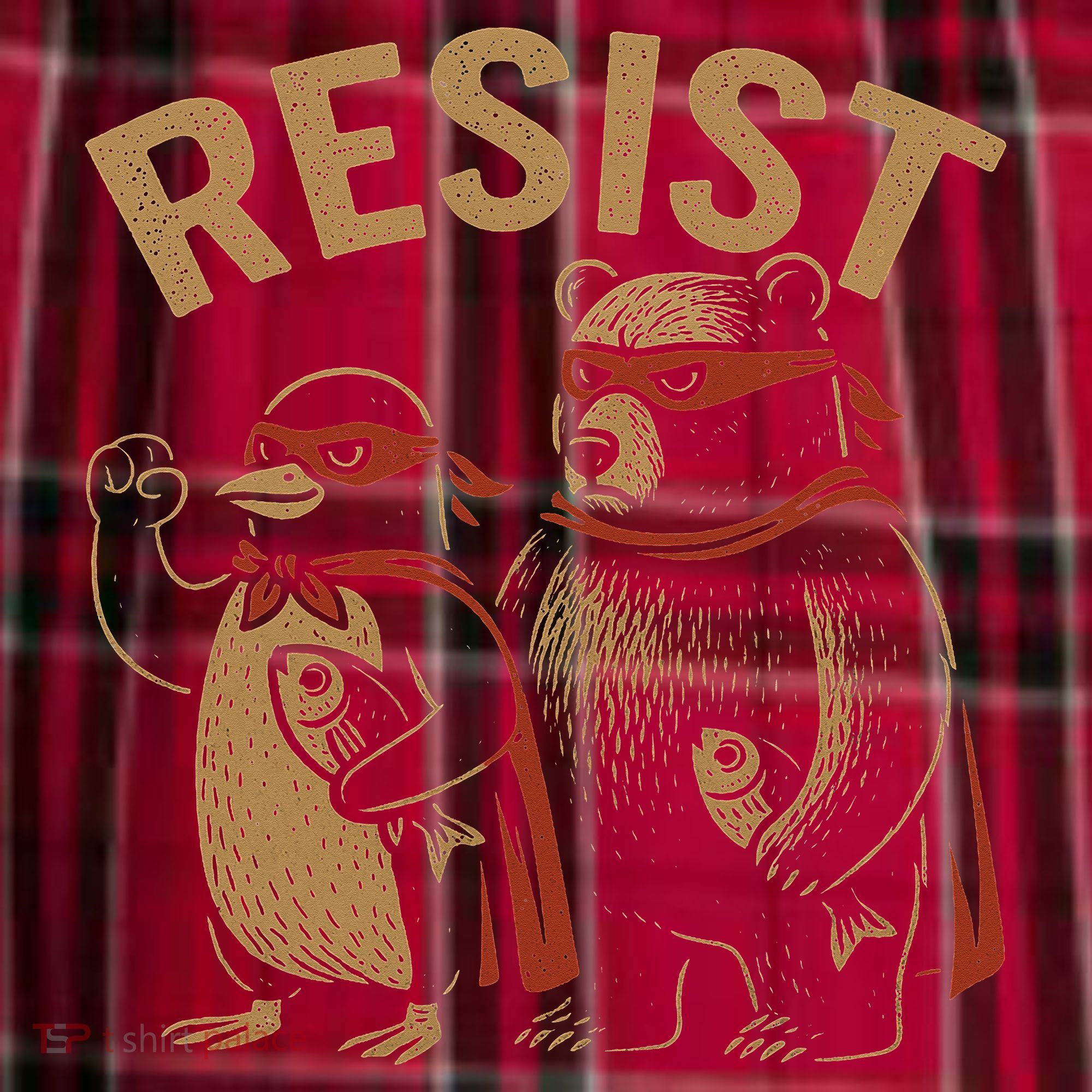 Funny Penguin Bear Resist Penguins Protest Against Tariffs Men's Flannel Plaid Pajama Pants