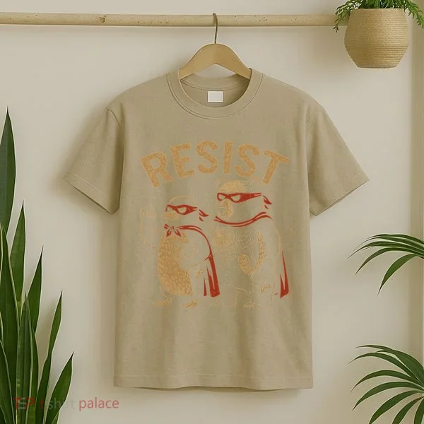Funny Penguin Bear Resist Penguins Protest Against Tariffs T-Shirt