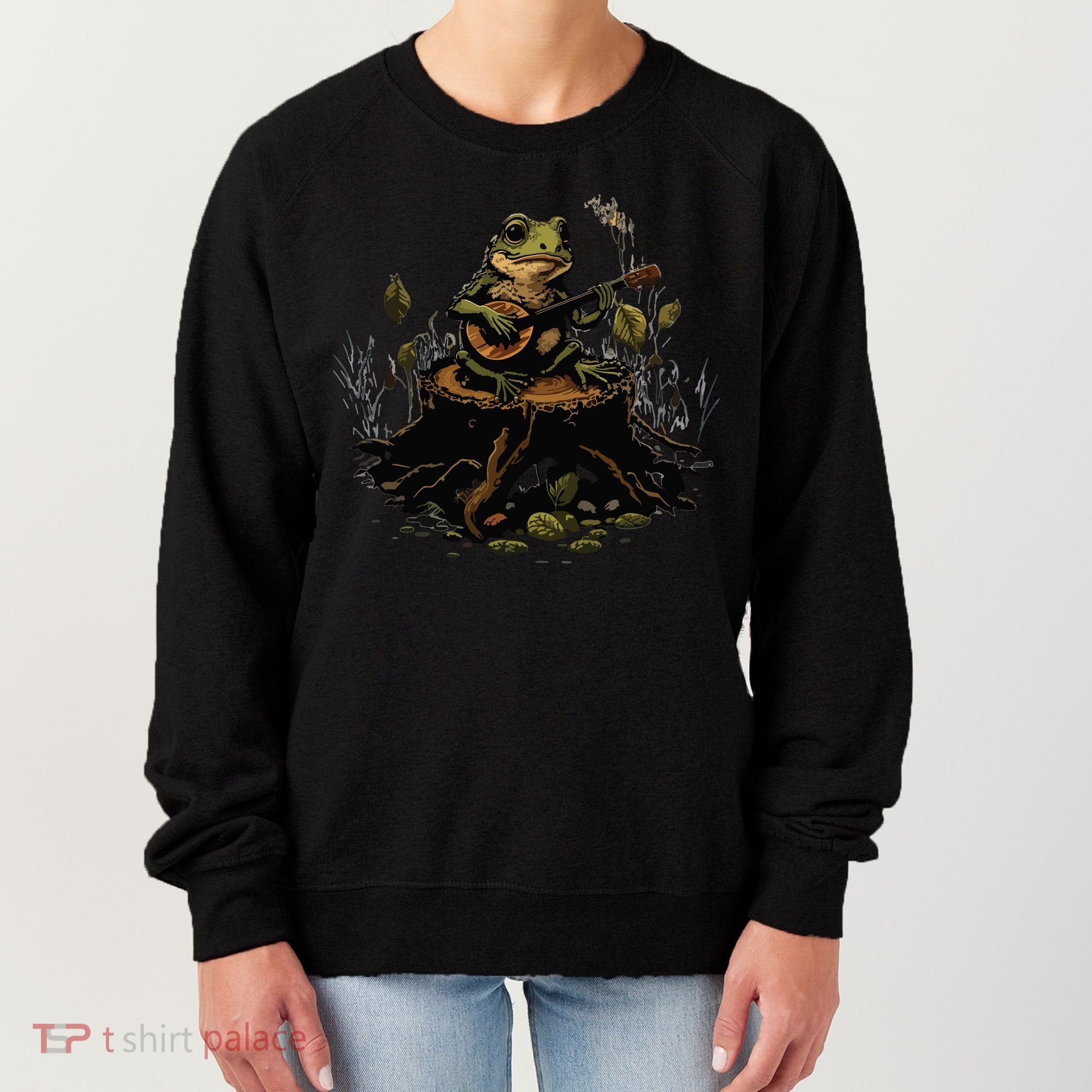 Frog Playing Banjo On Log Gift Women's Sweatshirt