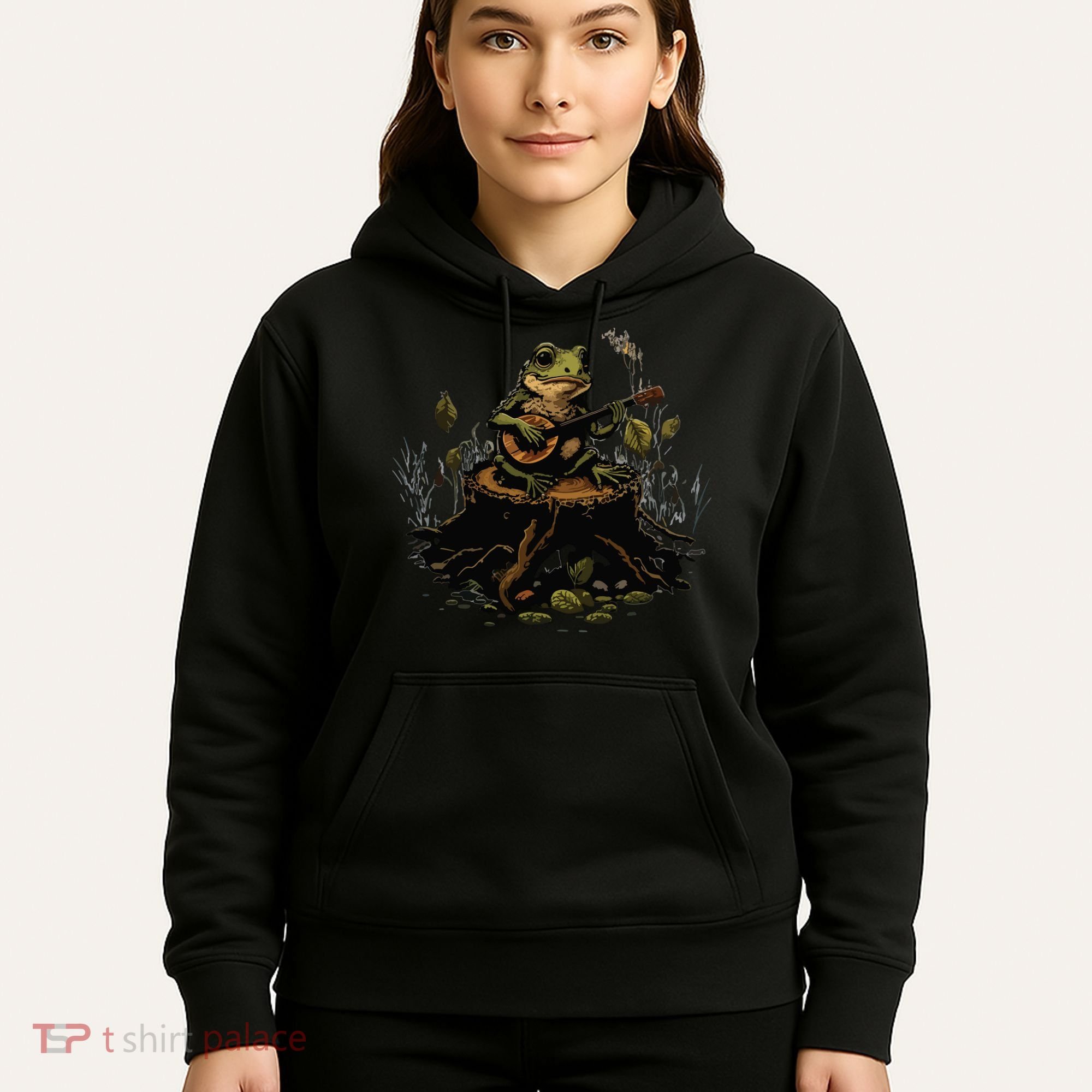 Frog Playing Banjo On Log Gift Hoodie
