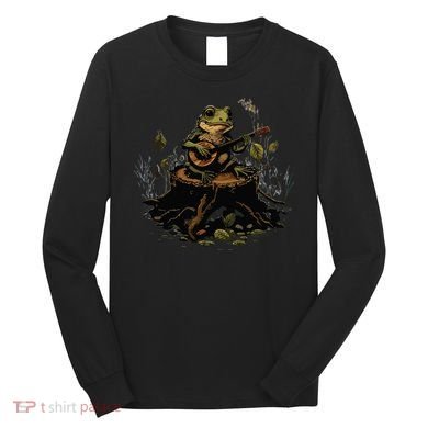 Frog Playing Banjo On Log Gift Long Sleeve Shirt