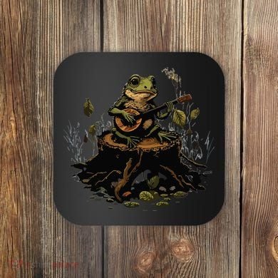 Frog Playing Banjo On Log Gift Coaster