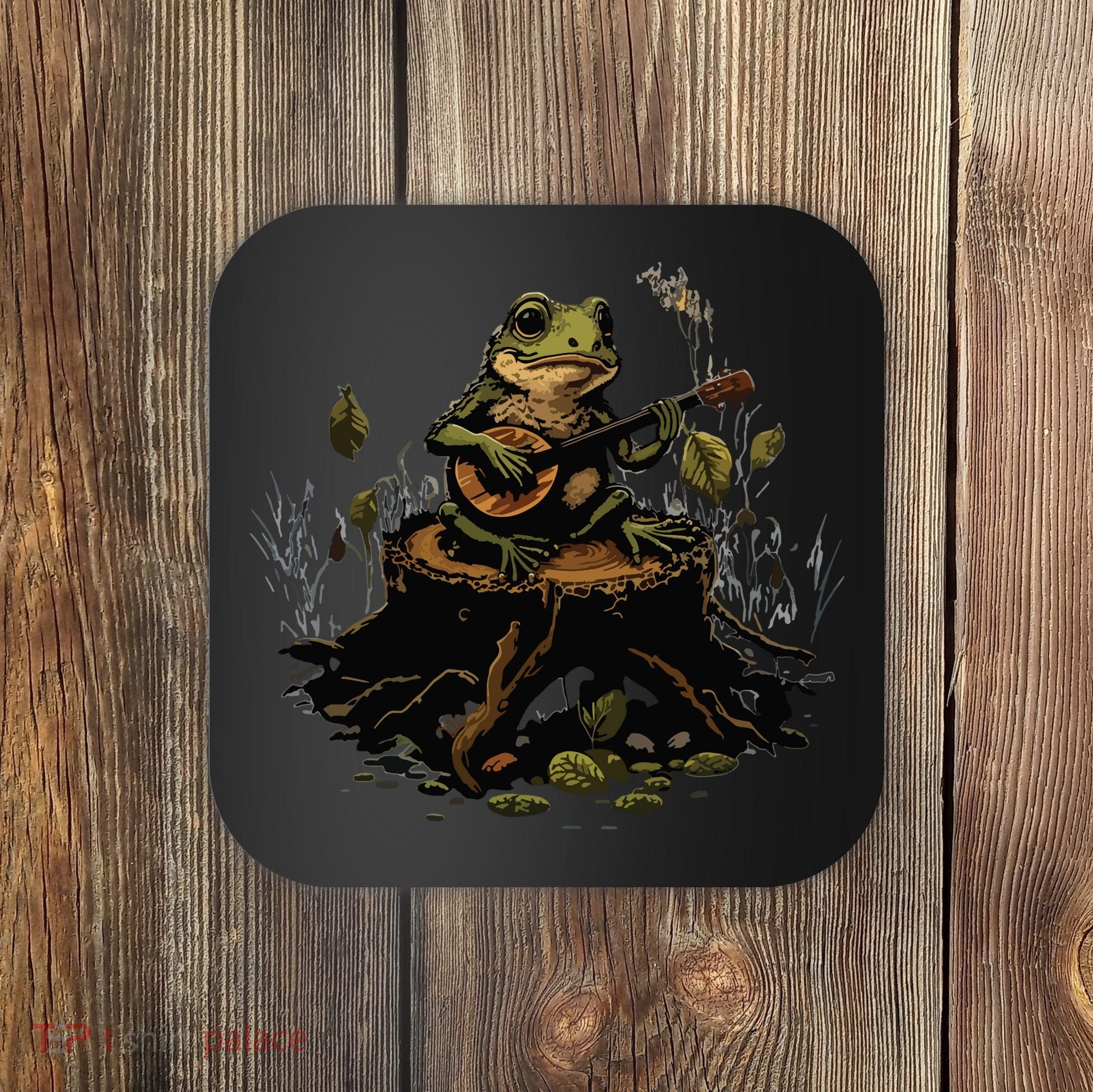 Frog Playing Banjo On Log Gift Coaster
