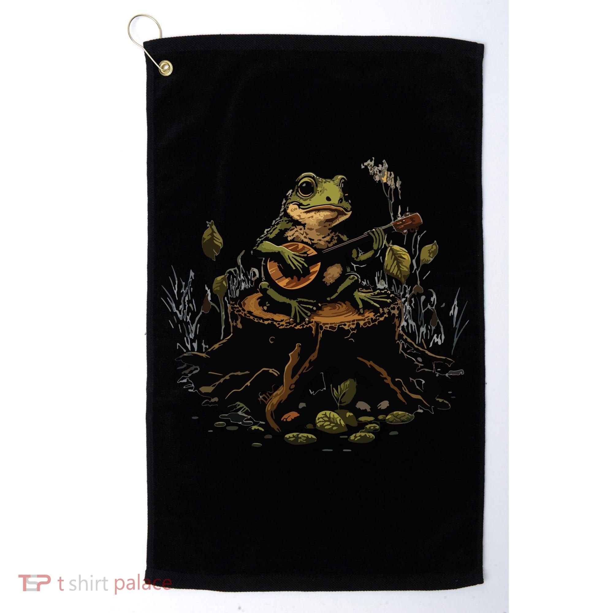 Frog Playing Banjo On Log Gift Golf Towel