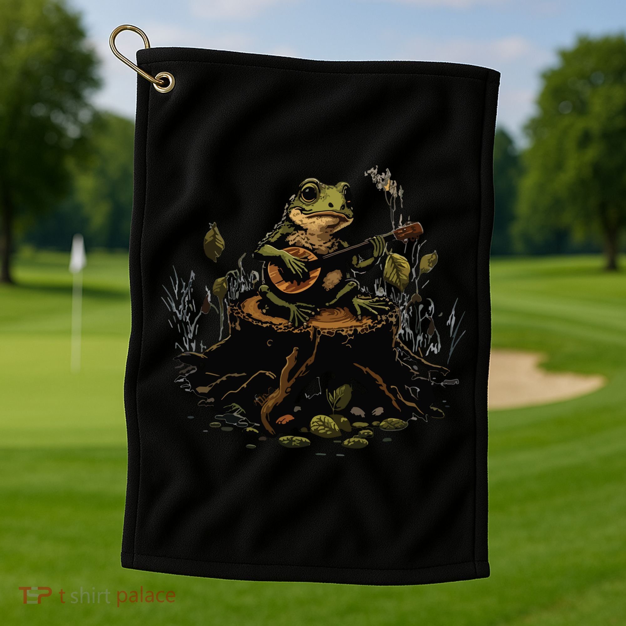Frog Playing Banjo On Log Gift Golf Towel