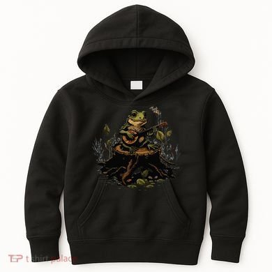 Frog Playing Banjo On Log Gift Kids Hoodie