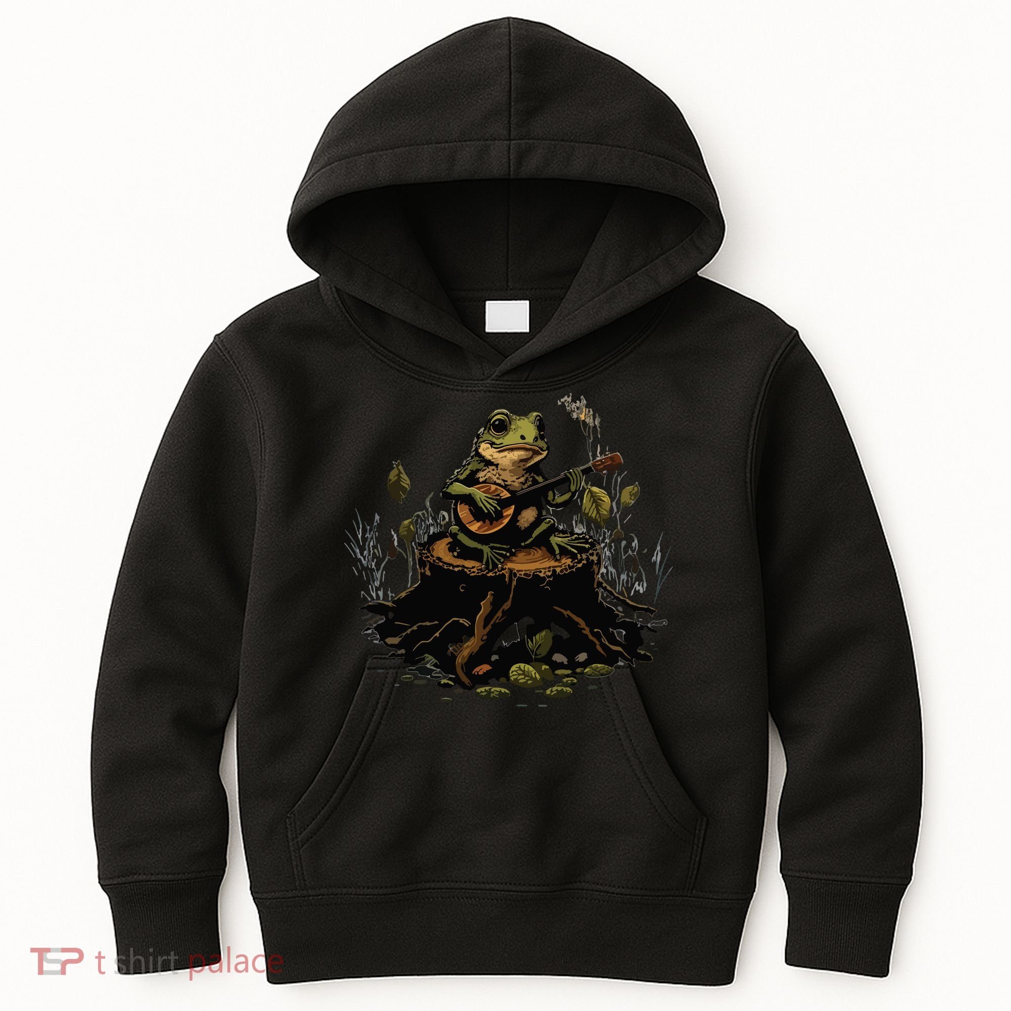 Frog Playing Banjo On Log Gift Kids Hoodie
