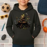 Frog Playing Banjo On Log Gift Kids Hoodie thumb 2