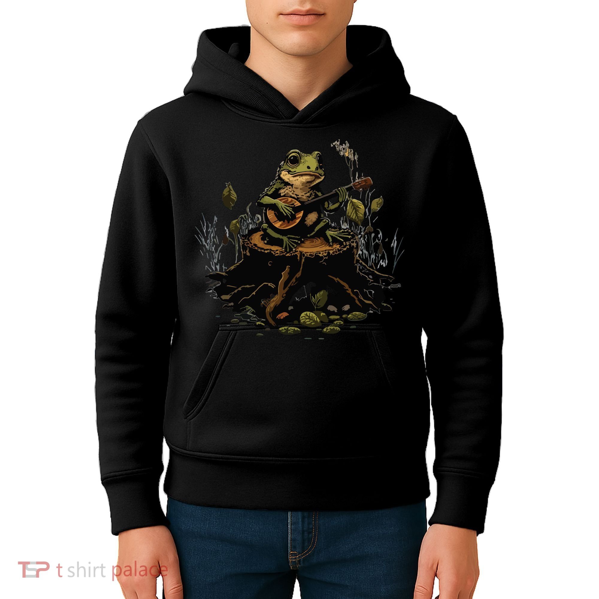 Frog Playing Banjo On Log Gift Kids Hoodie