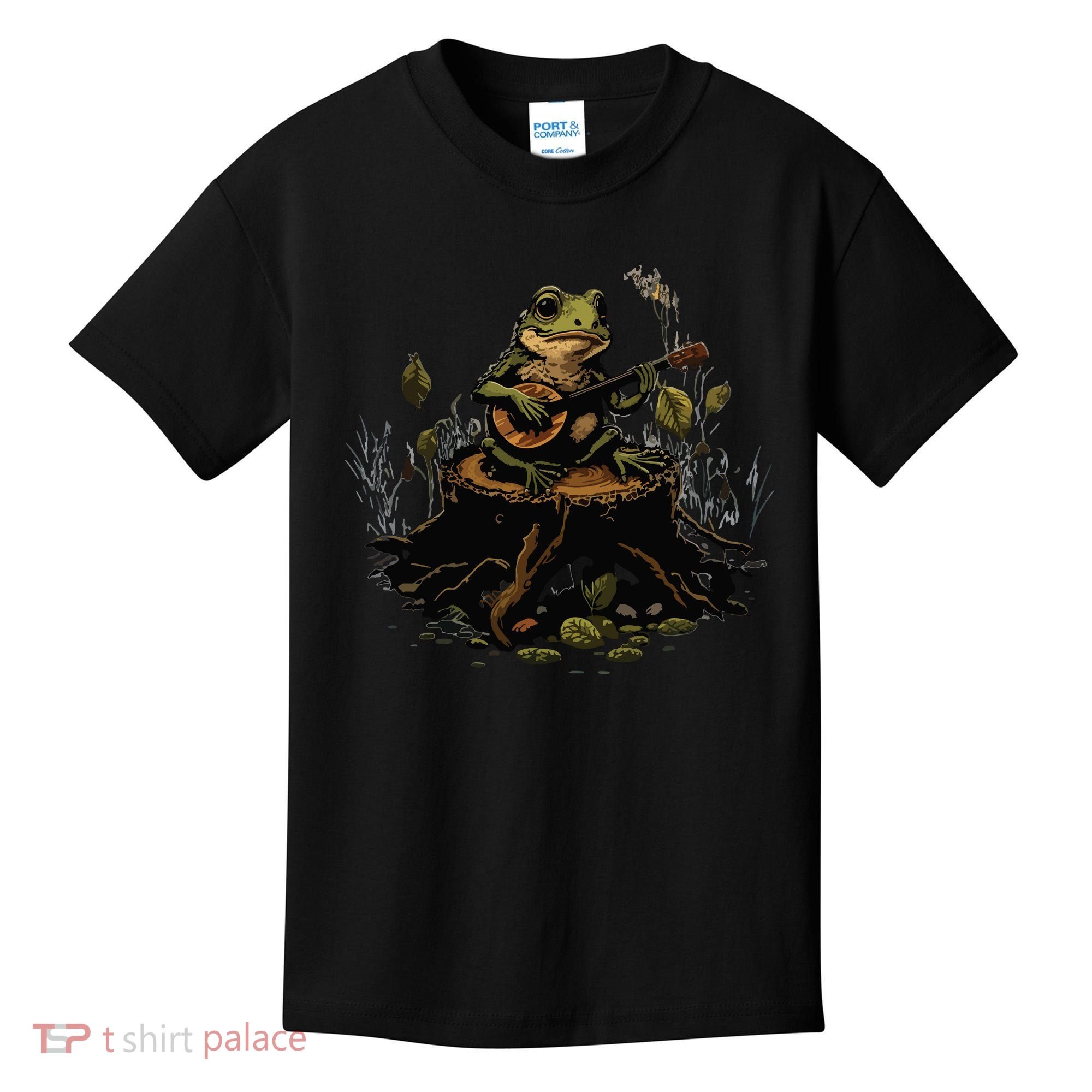 Frog Playing Banjo On Log Gift Kids T-Shirt