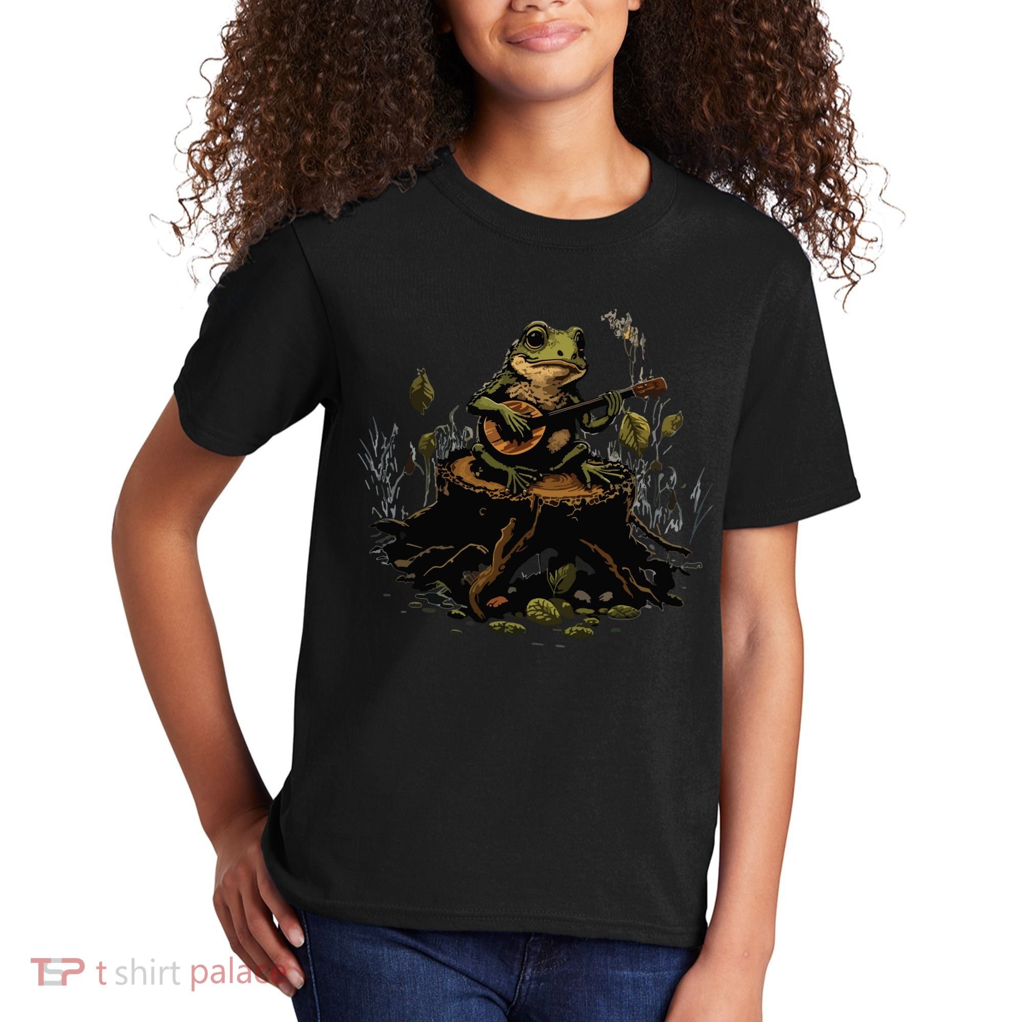 Frog Playing Banjo On Log Gift Kids T-Shirt