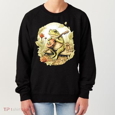 Frog Playing Banjo On Log Women's Sweatshirt