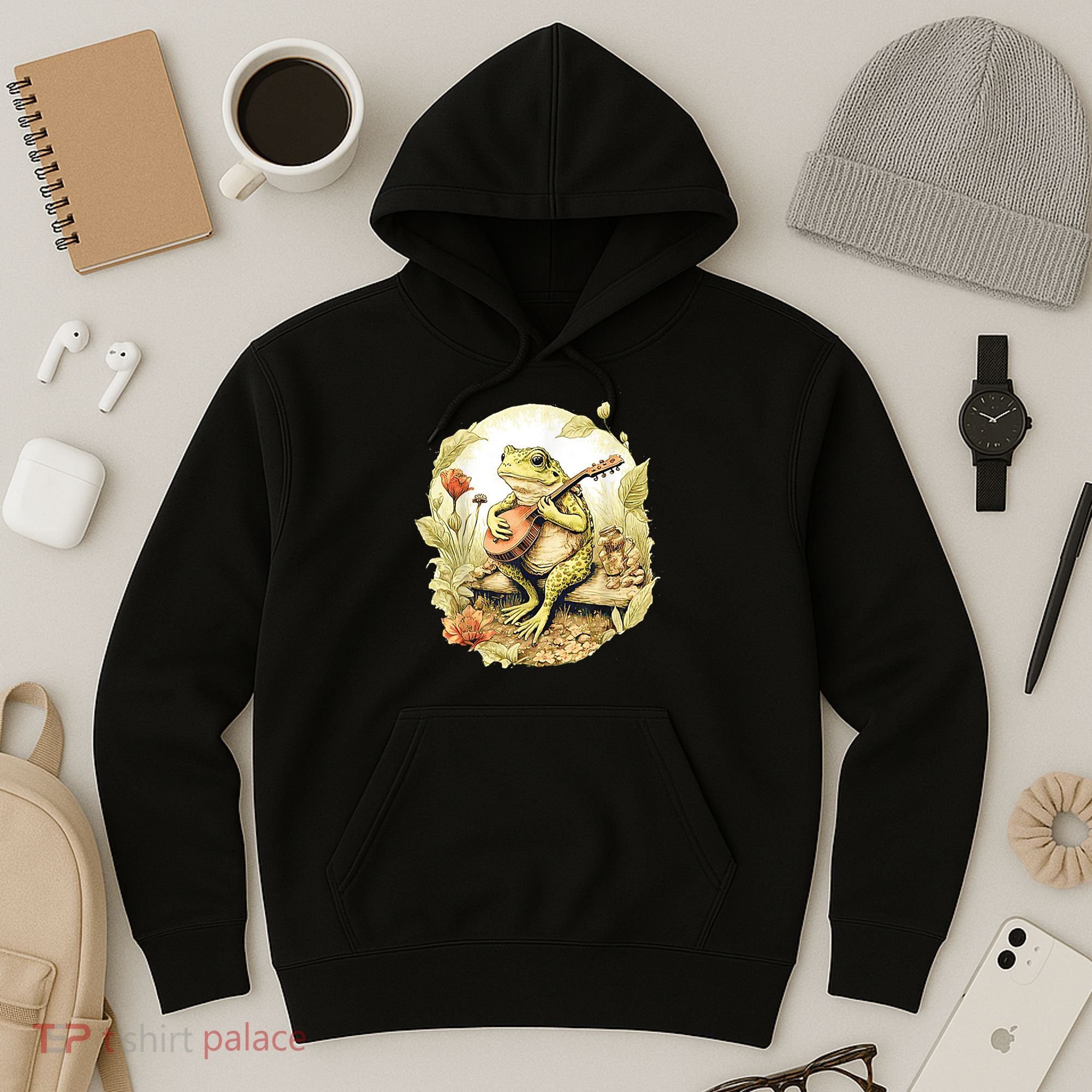 Frog Playing Banjo On Log Hoodie