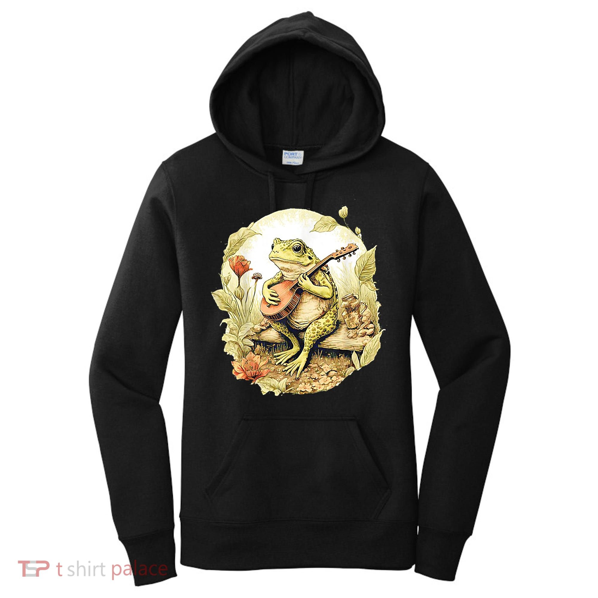 Frog Playing Banjo On Log Women's Hoodie