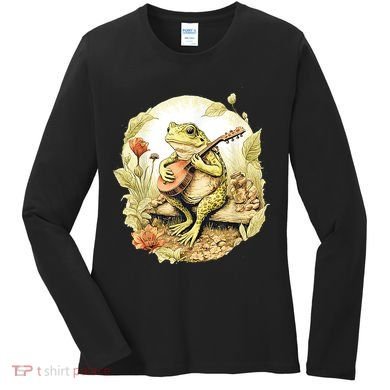 Frog Playing Banjo On Log Women's Long Sleeve Shirt
