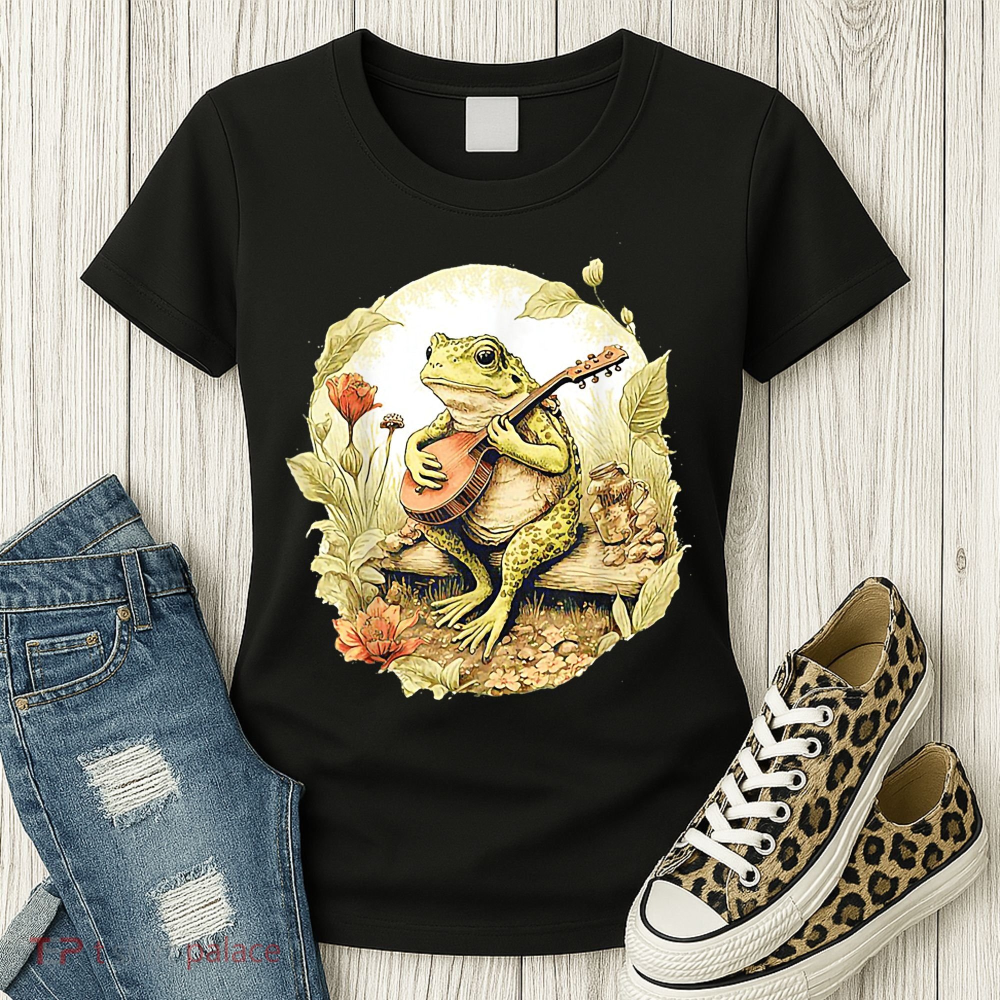 Frog Playing Banjo On Log Women's T-Shirt