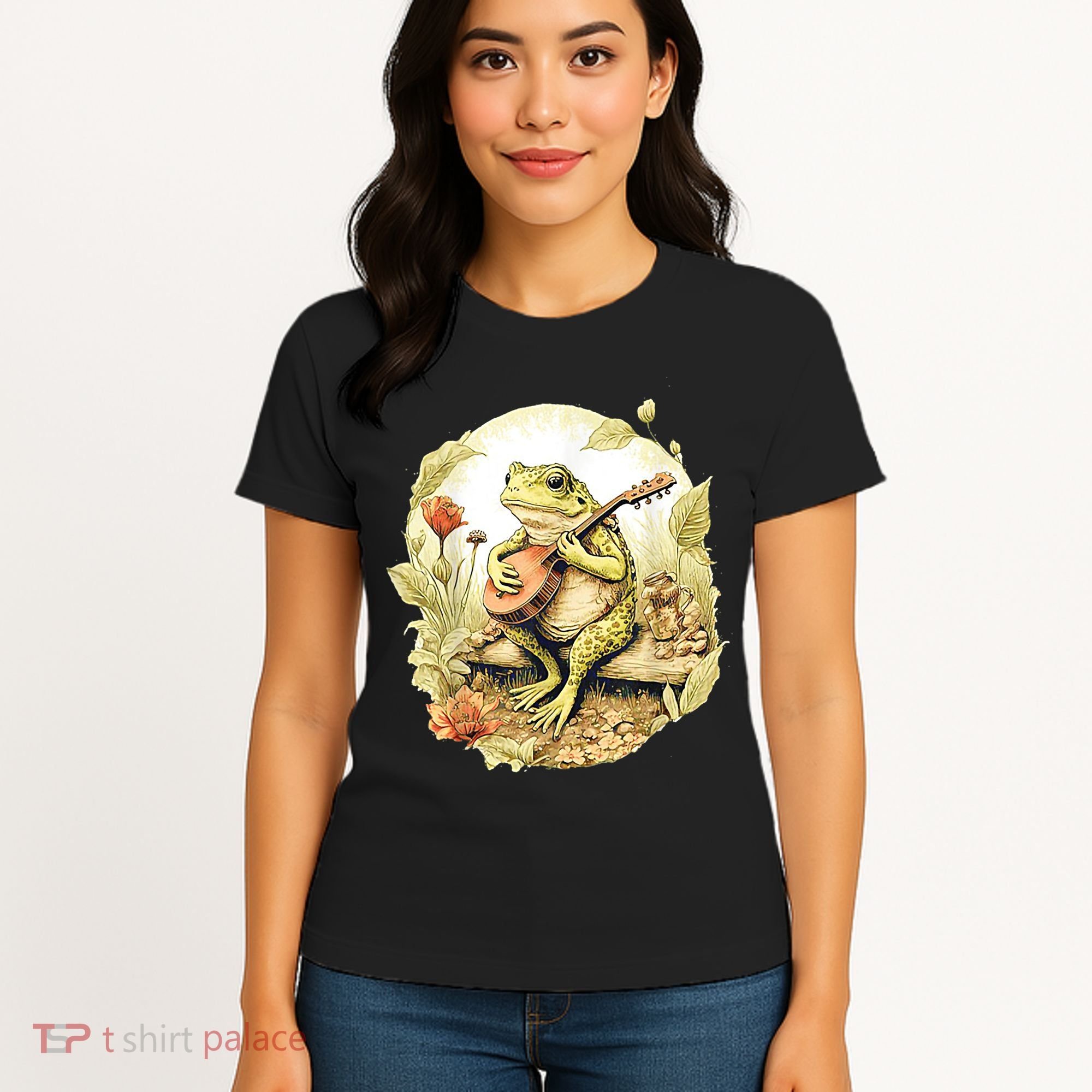 Frog Playing Banjo On Log Women's T-Shirt