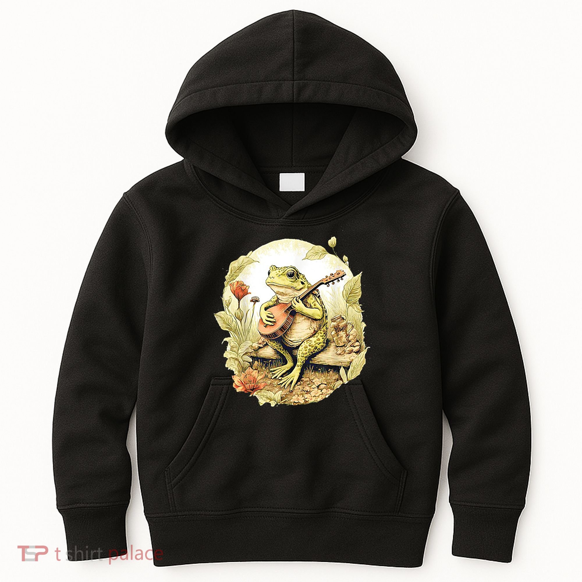 Frog Playing Banjo On Log Kids Hoodie