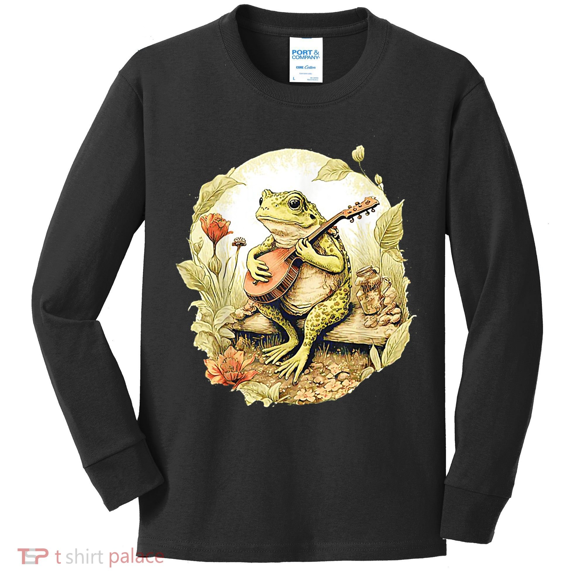 Frog Playing Banjo On Log Kids Long Sleeve Shirt