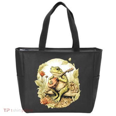 Frog Playing Banjo On Log Tote Bag