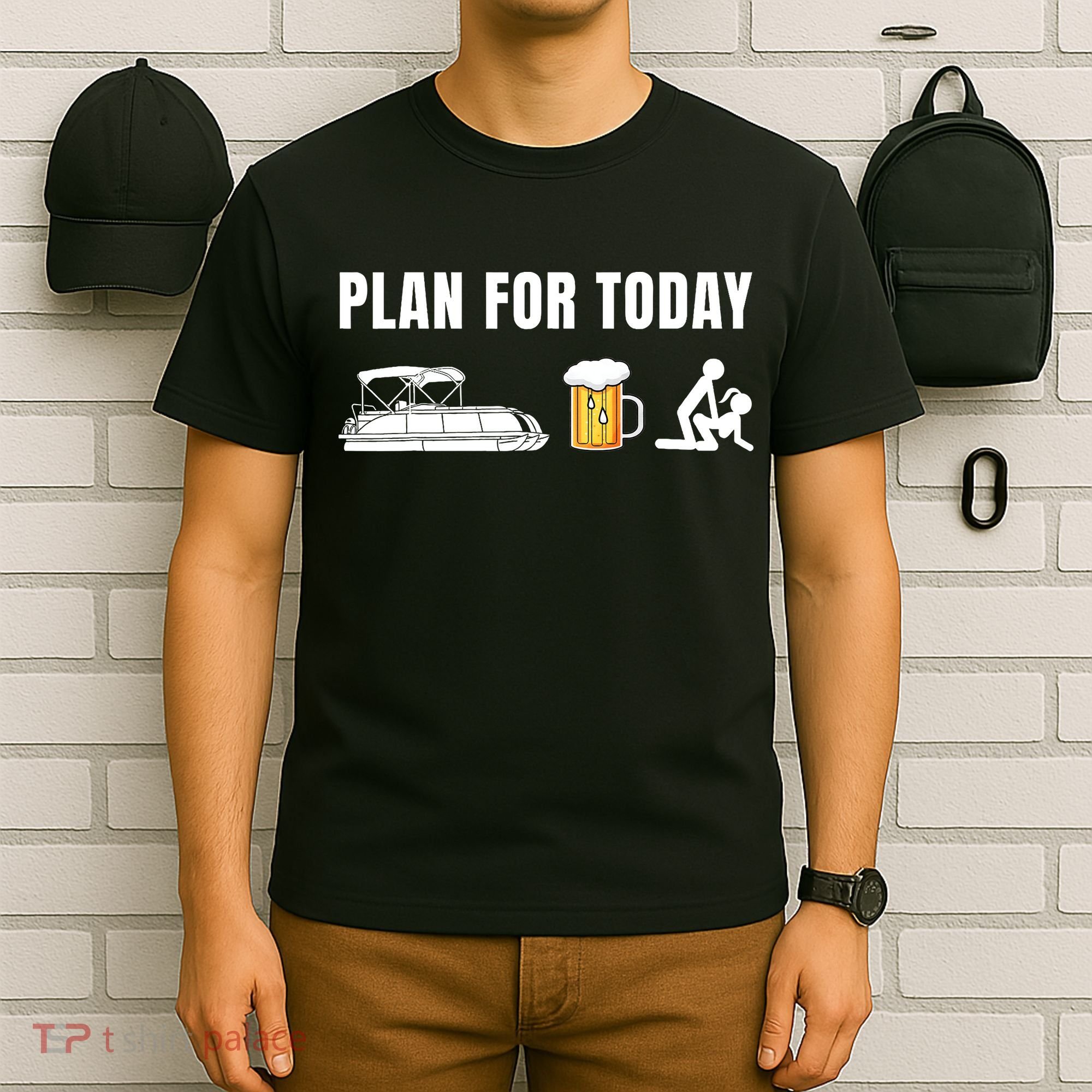 Funny Pontoon Boat Plan for Today Beer Boating  T-Shirt