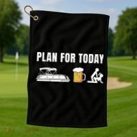 Funny Pontoon Boat Plan for Today Beer Boating  Golf Towel thumb 1