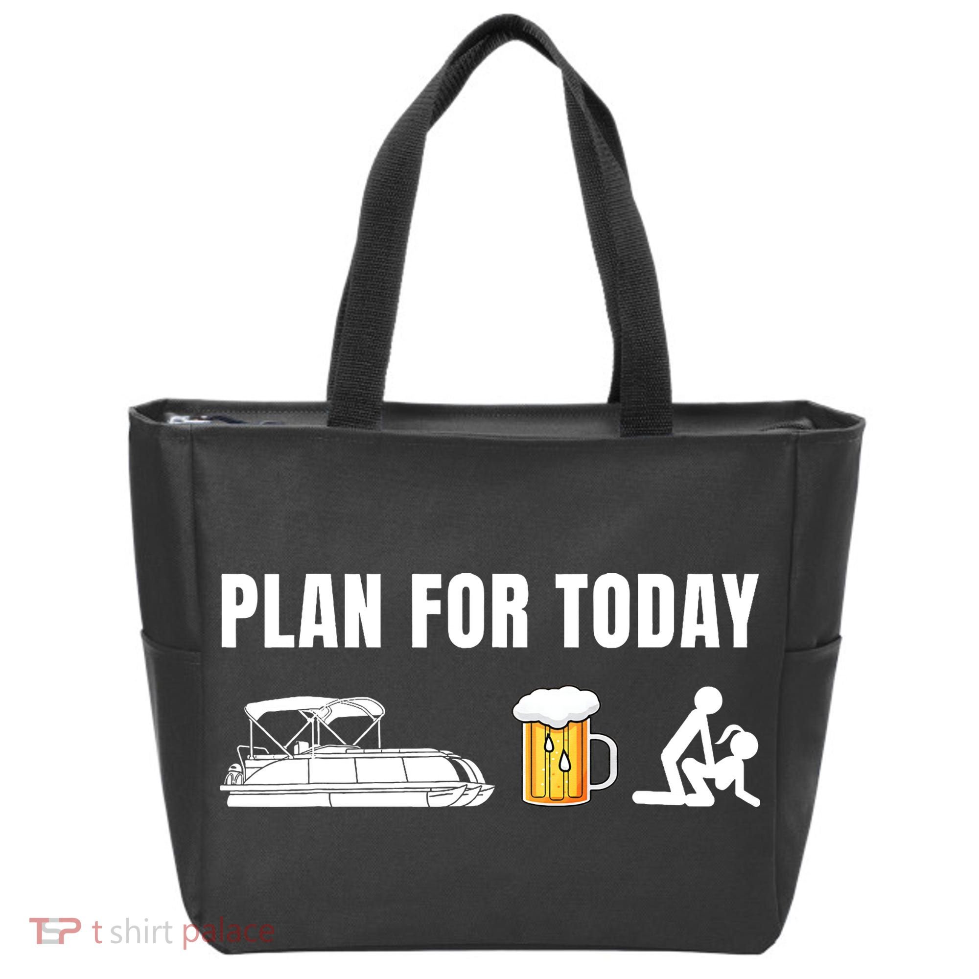 Funny Pontoon Boat Plan for Today Beer Boating  Tote Bag