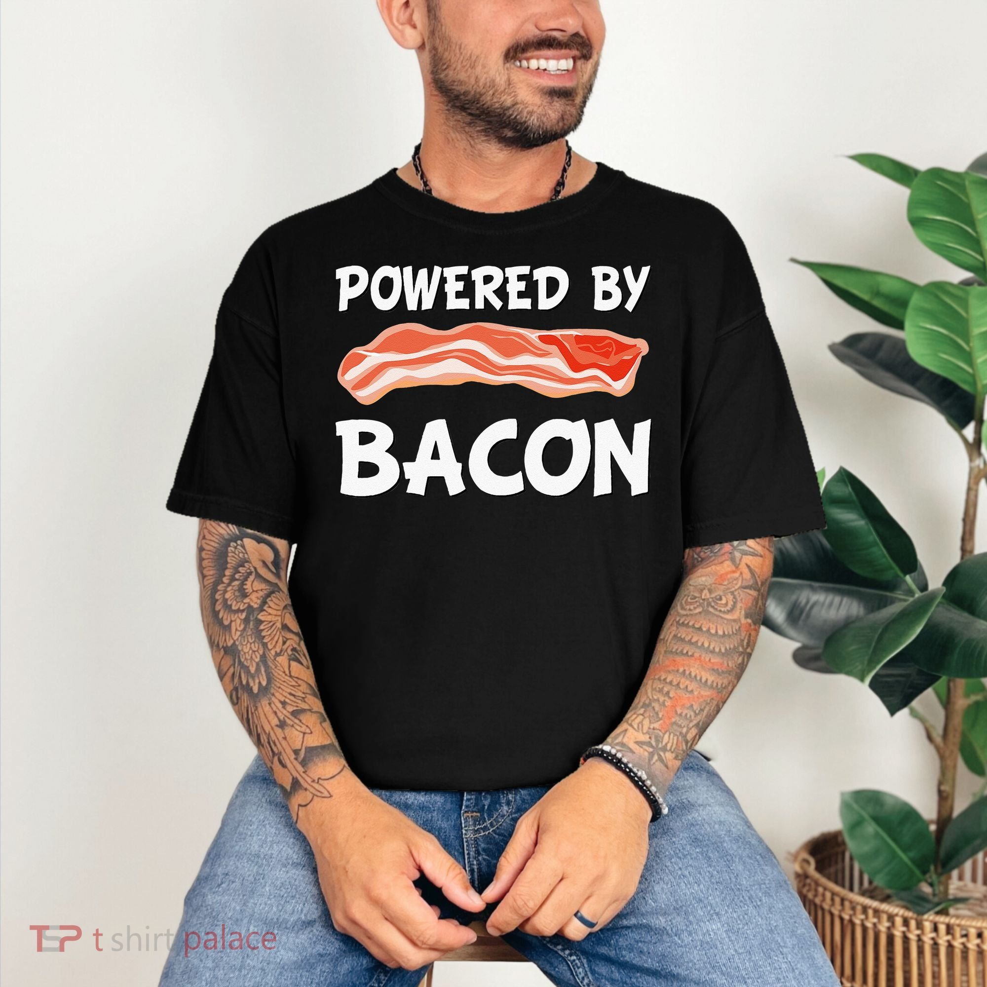 Funny Powered By Bacon Bacon Lovers Comfort Colors T-Shirt