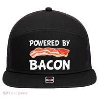 Funny Powered By Bacon Bacon Lovers 7 Panel Mesh Trucker Snapback Hat thumb 0