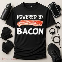 Funny Powered By Bacon Bacon Lovers Cooling Performance Crew T-Shirt thumb 3
