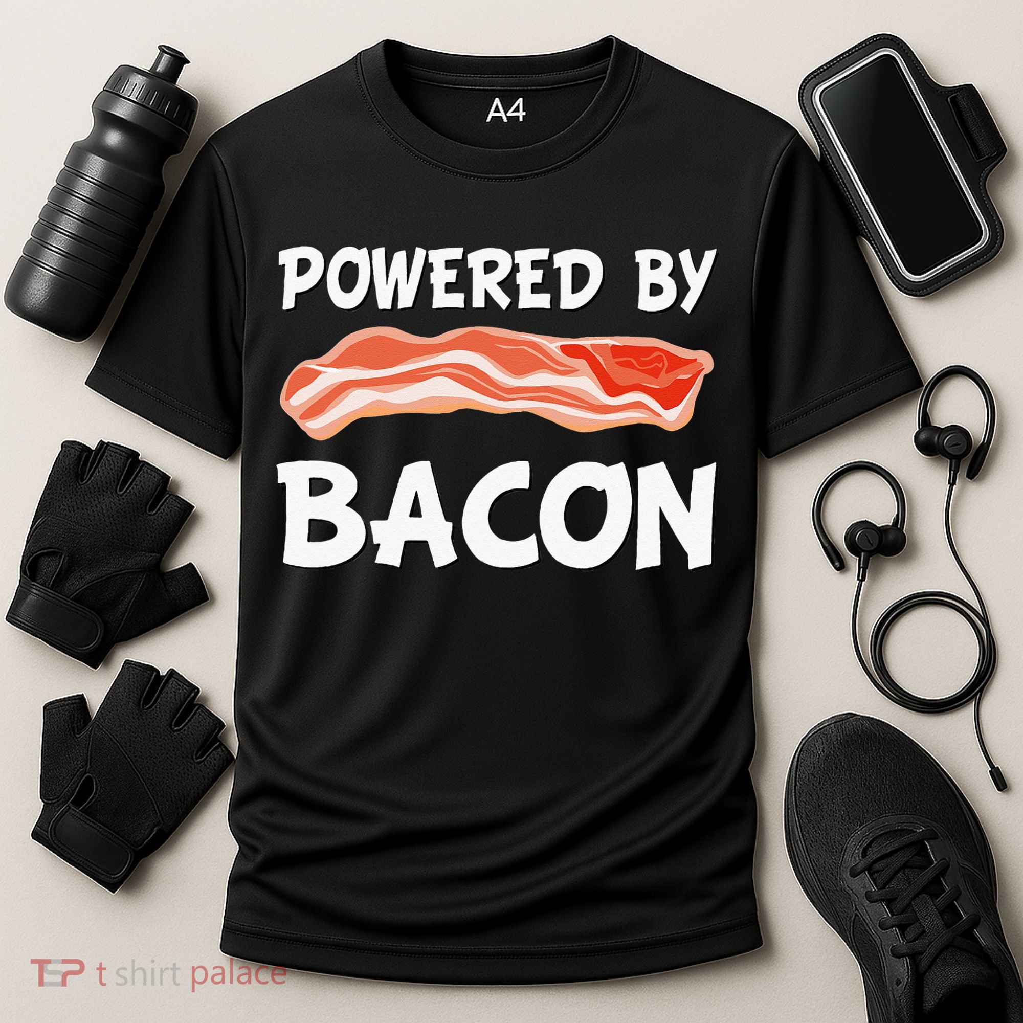 Funny Powered By Bacon Bacon Lovers Cooling Performance Crew T-Shirt