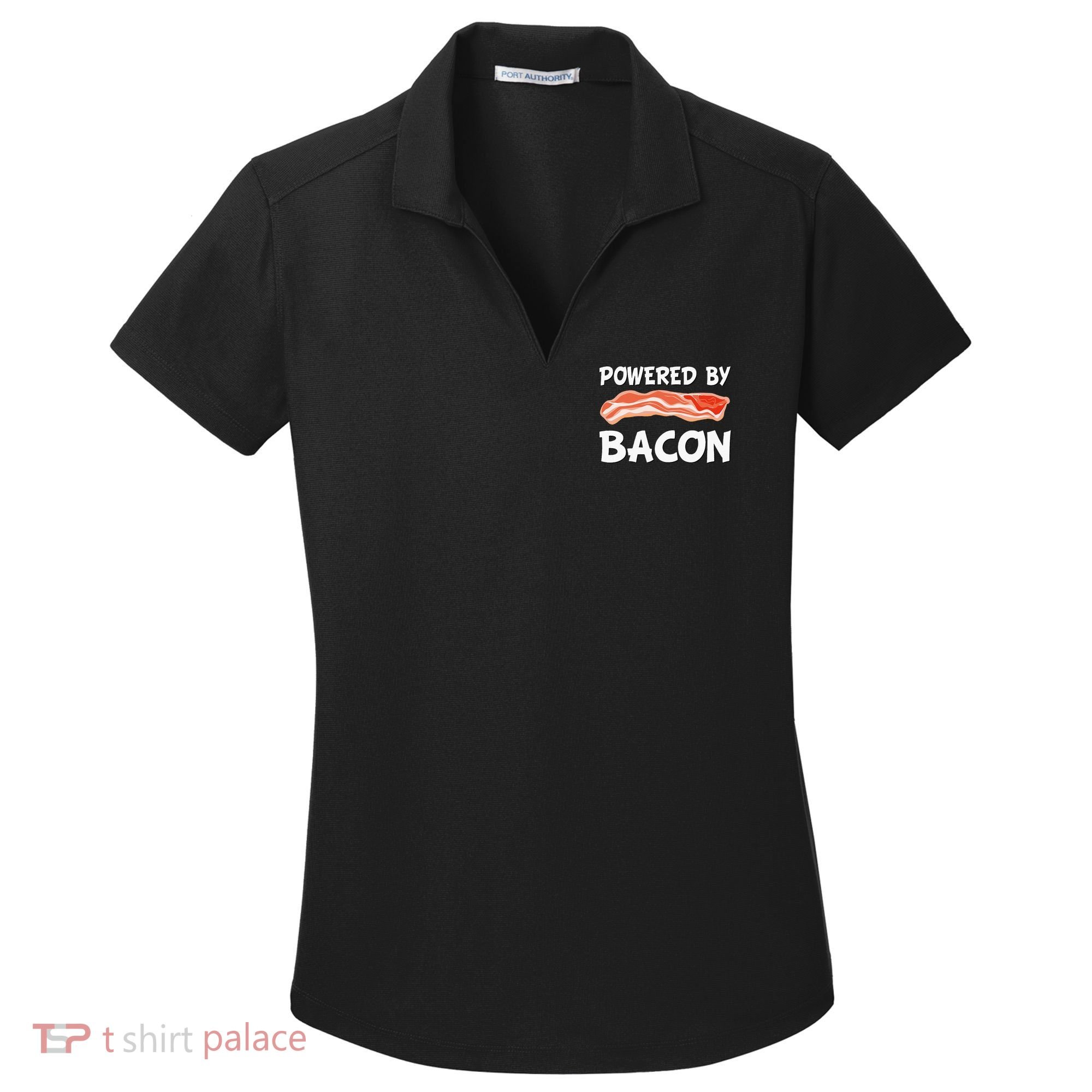 Funny Powered By Bacon Bacon Lovers Women's Dry Zone Grid Polo