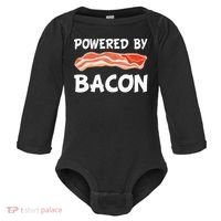 Funny Powered By Bacon Bacon Lovers Baby Long Sleeve Bodysuit thumb 0