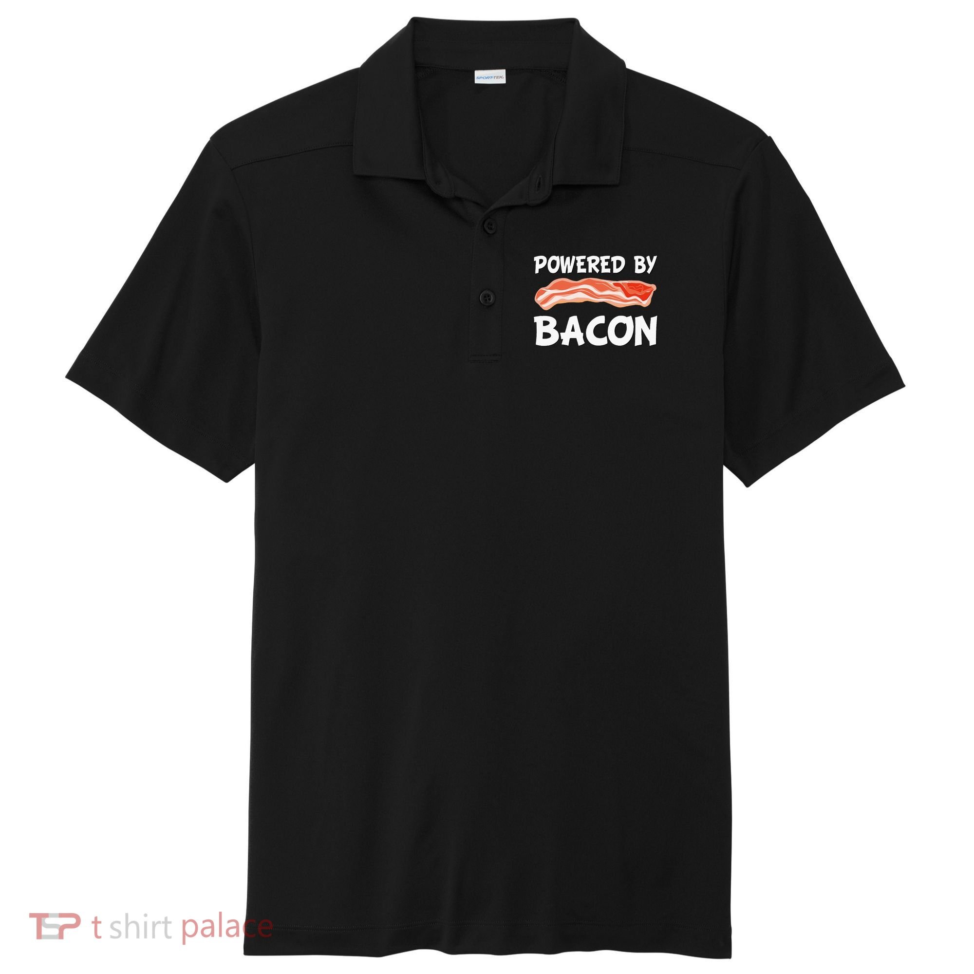 Funny Powered By Bacon Bacon Lovers Sport-Tek Posi-UV Pro Polo