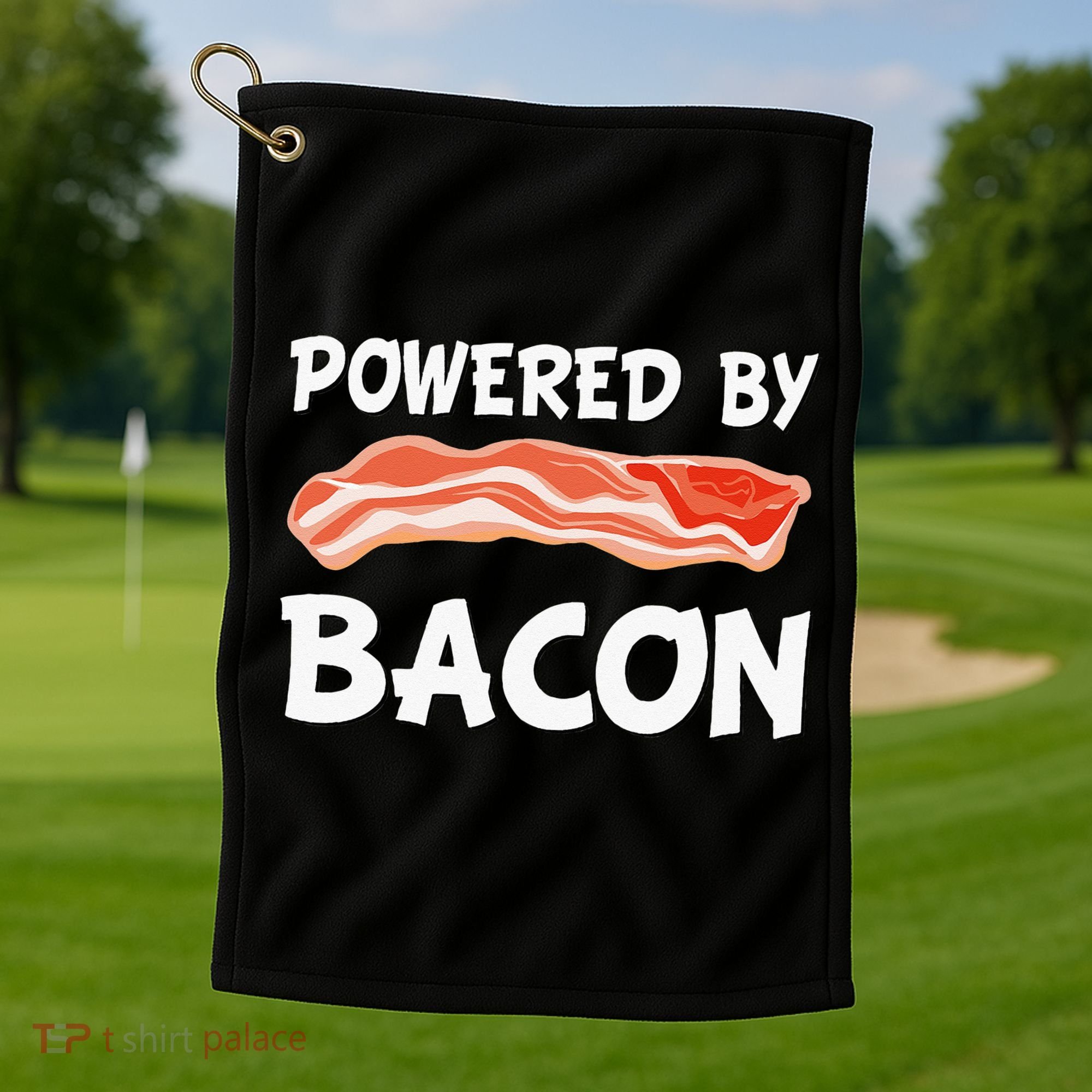 Funny Powered By Bacon Bacon Lovers Golf Towel