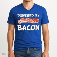 Funny Powered By Bacon Bacon Lovers V-Neck T-Shirt thumb 2