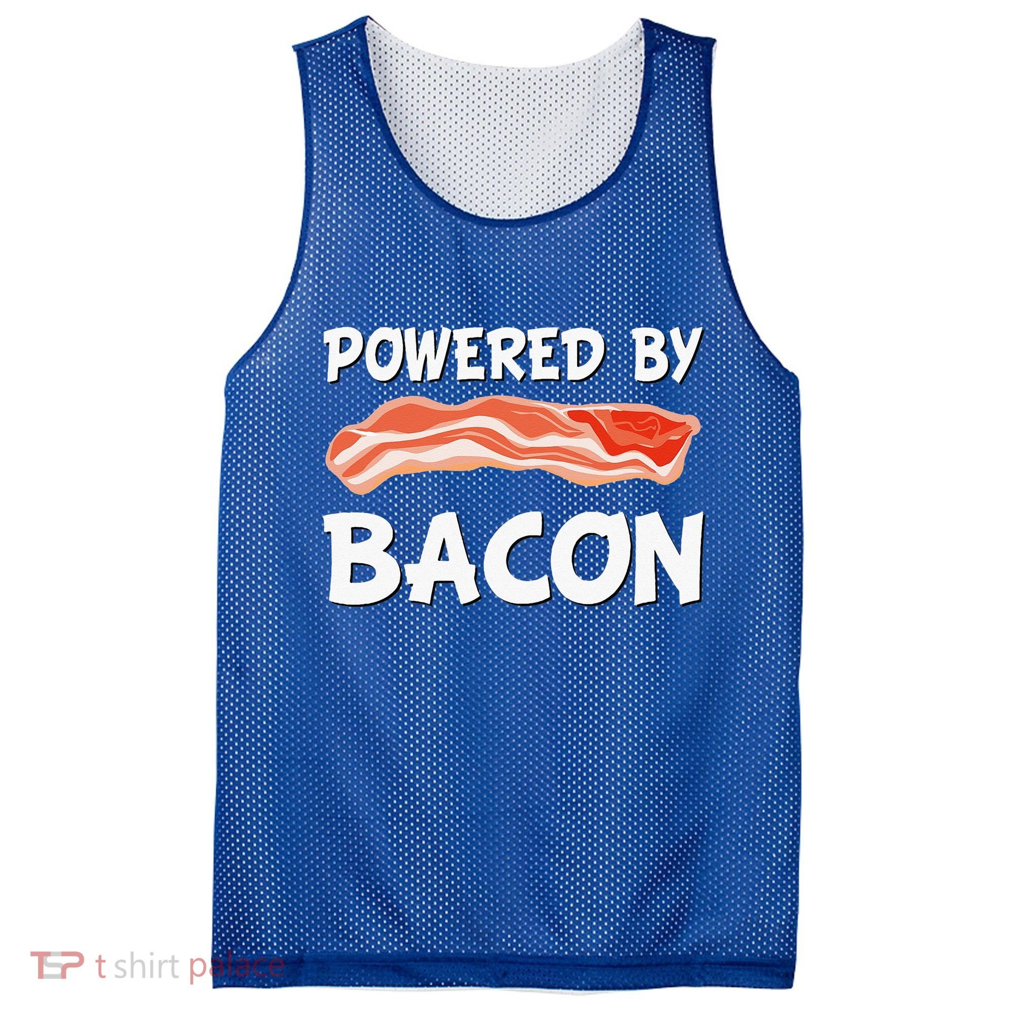 Funny Powered By Bacon Bacon Lovers Mesh Reversible Basketball Jersey Tank