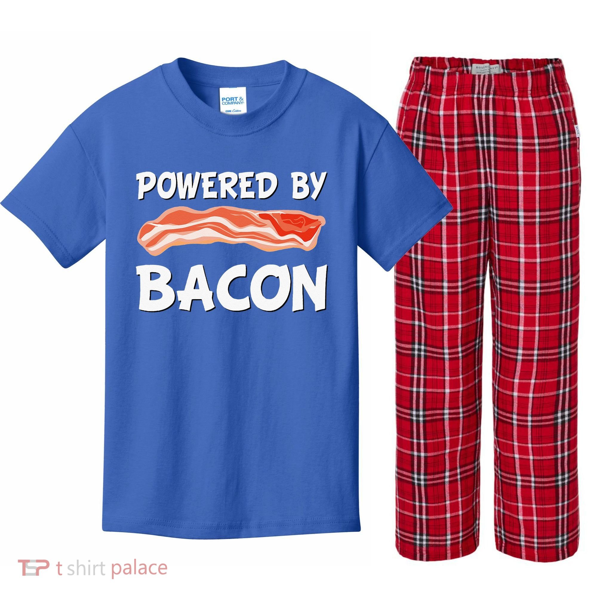 Funny Powered By Bacon Bacon Lovers Kids Plaid Pajama Set