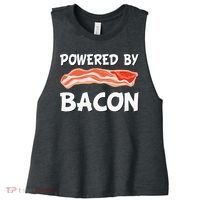 Funny Powered By Bacon Bacon Lovers Women's Racerback Cropped Tank thumb 0