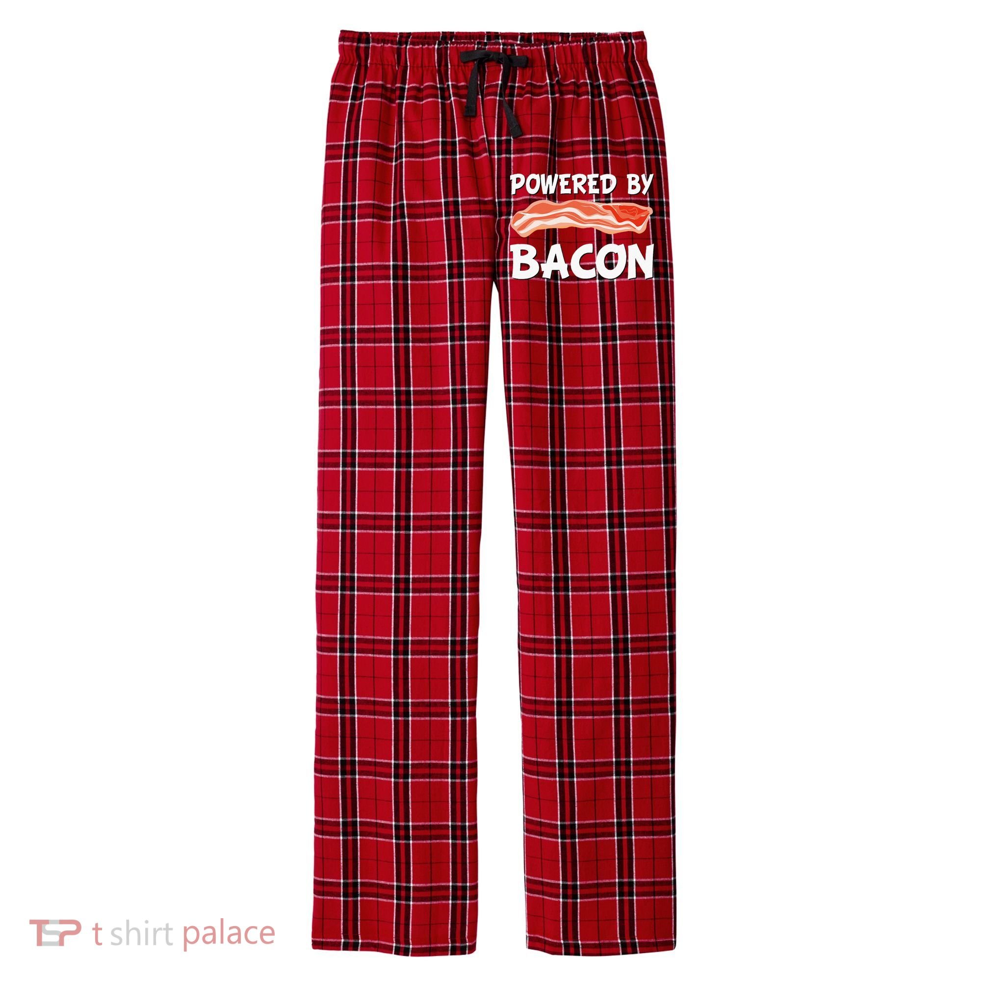Funny Powered By Bacon Bacon Lovers Men's Flannel Plaid Pajama Pants