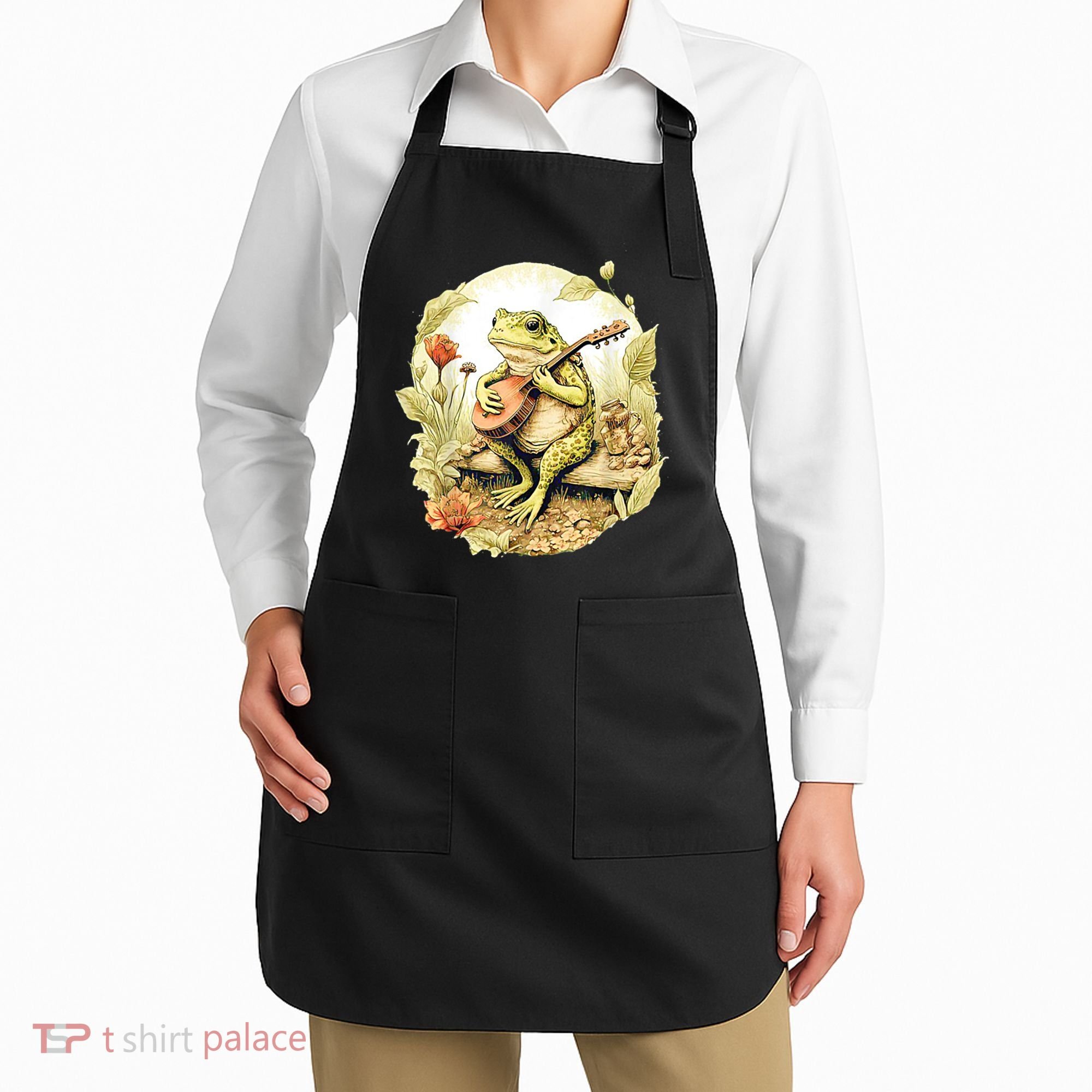 Frog Playing Banjo On Log Apron