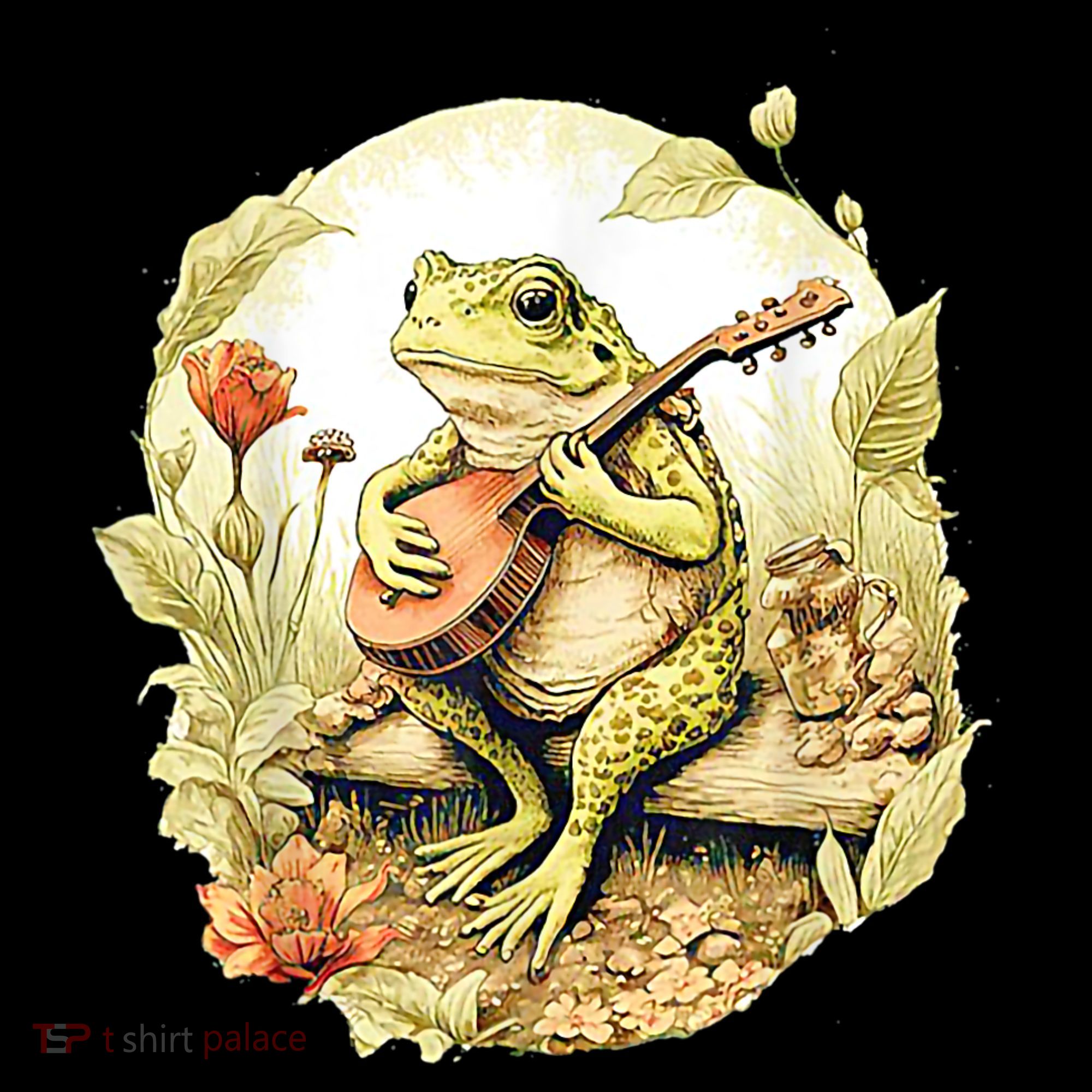 Frog Playing Banjo On Log Apron