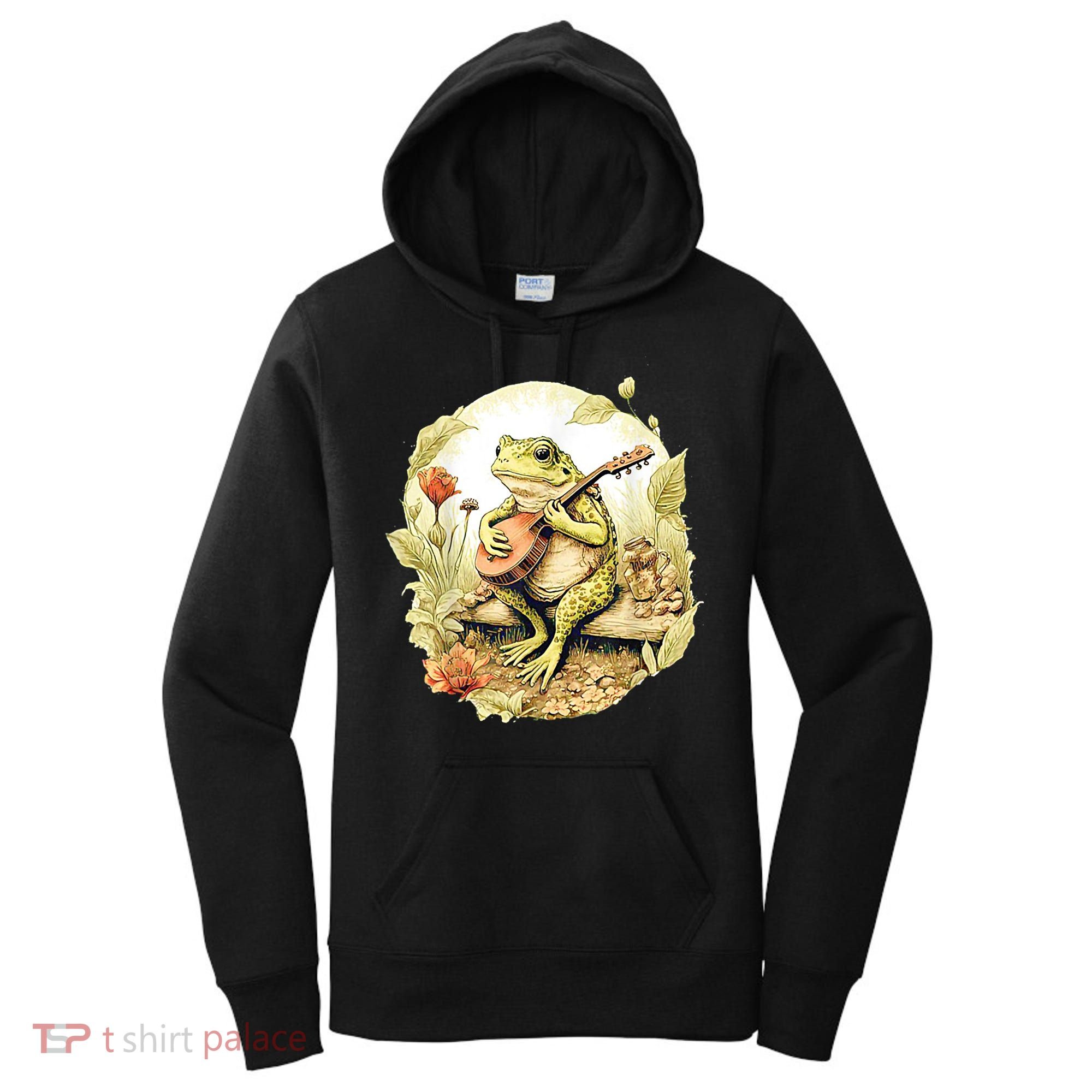 Frog Playing Banjo On Log Women's Hoodie