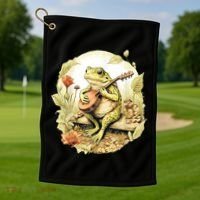 Frog Playing Banjo On Log Golf Towel thumb 1